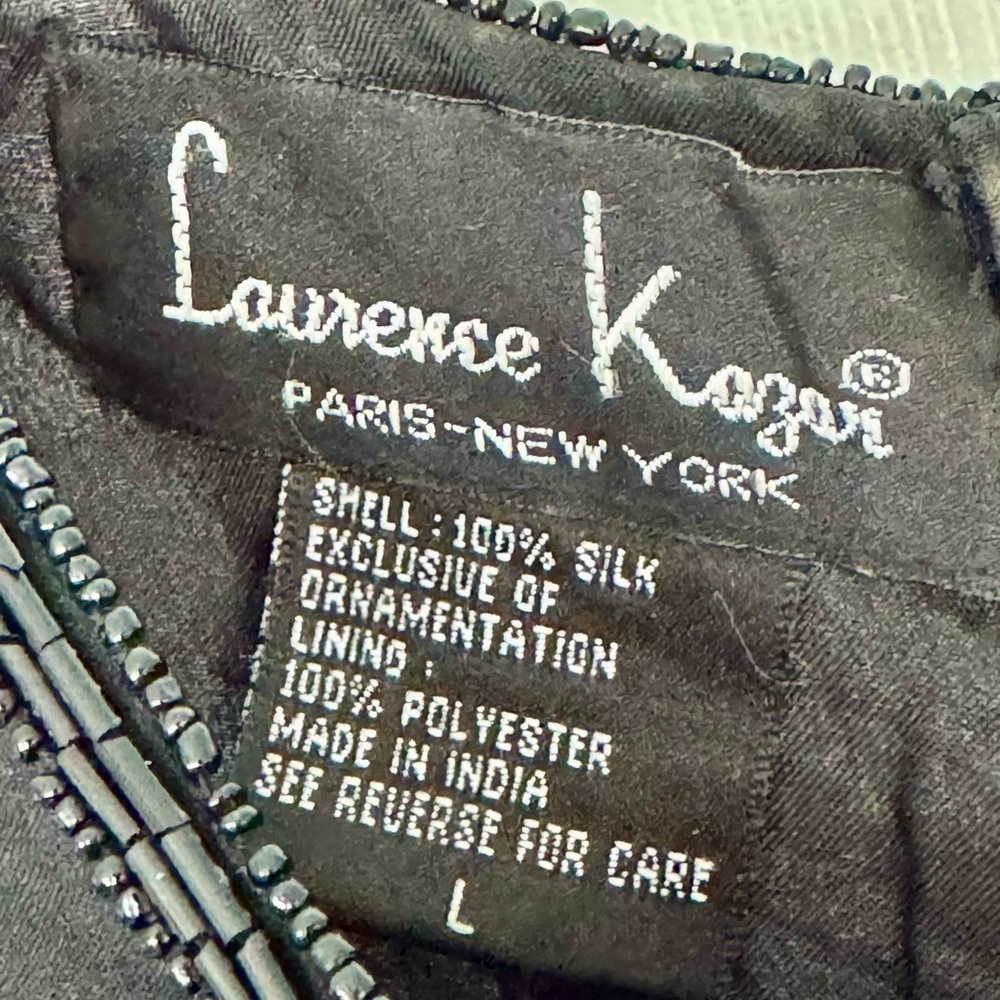 Stunning Vtg Lawrence Kazar Paris~ NY Black Silk Sequin Scalloped Hem Top L - Picture 3 of 5